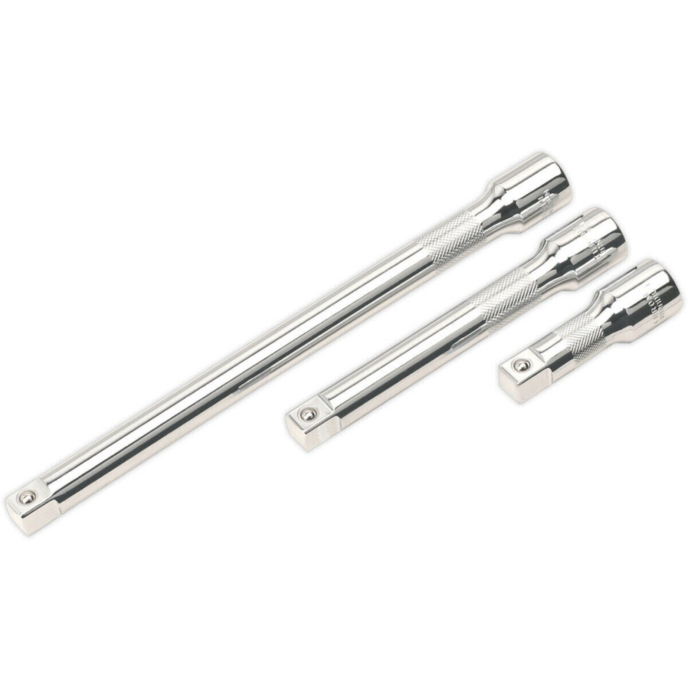 3 Piece Knurled Extension Bar Set - 1/2" Sq Drive - Spring-Ball Socket Retainer