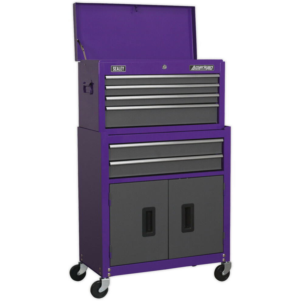 615 x 295 x 705mm PURPLE 6 Drawer Topchest & Rollcab Combination Tool Chest Unit