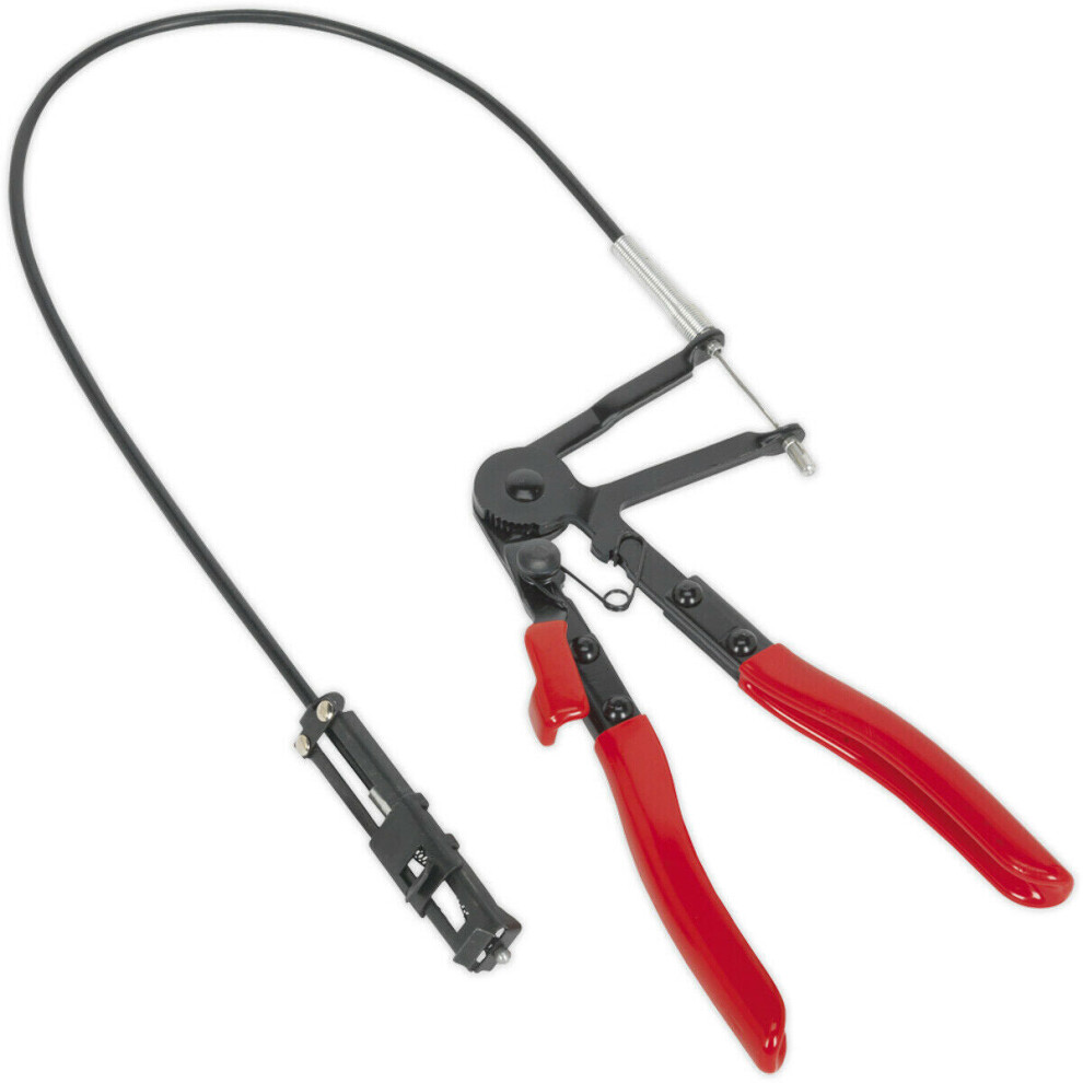 Remote Action Hose Clip Tool - Long Reach Flexible Cable - Ratchet Action