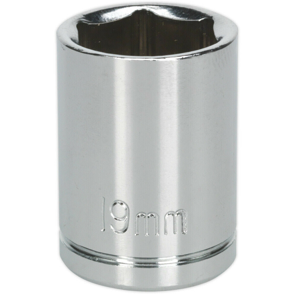 19Mm Chrome Plated Drive Socket - 1/2" Square Drive - High Grade Carbon Steel 5056581904386