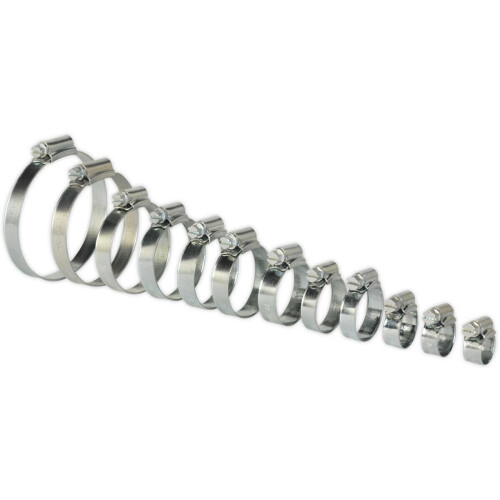 Loops 85 Pc Zinc Plated Hose Clip Assortment - 8 to 57mm - External Pressed Threads