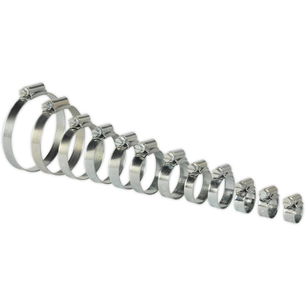 85 Pc Zinc Plated Hose Clip Assortment - 8 To 57Mm - External Pressed Threads 5056581918710