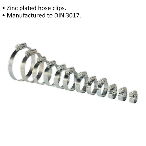 Loops 85 Pc Zinc Plated Hose Clip Assortment - 8 to 57mm - External Pressed Threads 1