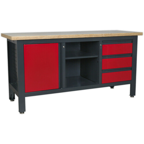 Loops Lockable Workstation- 3 Draw & Cupboard with Pegboard & Adjustable Shelf Storage