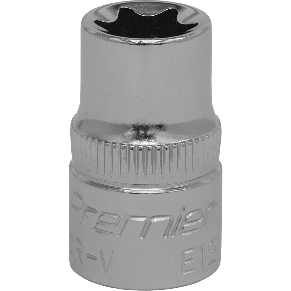 Loops E12 Trx Star Socket Bit - 3/8" Square Drive - Premium Drop Forged Head Knurled