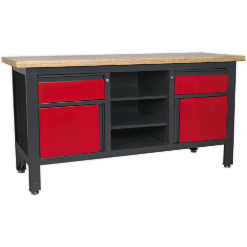 Loops Lockable Workstation- 2 Draw & 2 Cupboard with Pegboard & Open Shelves Storage
