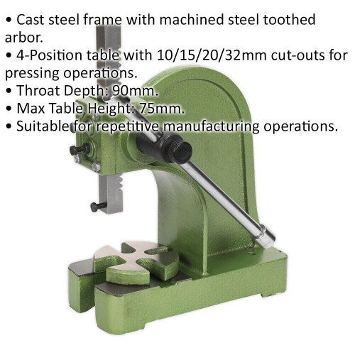 Loops 0.5 Tonne Arbor Press - 4 Position Table - 90mm Throat Depth - Cast Steel Frame 1