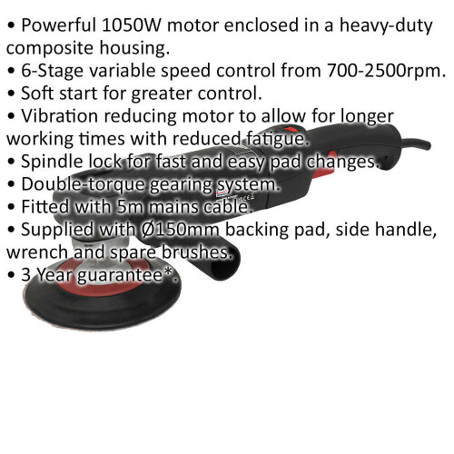 Loops 150mm Rotary Polisher - 6-Stage Variable Speed Control - 1050W Motor - 230V 1