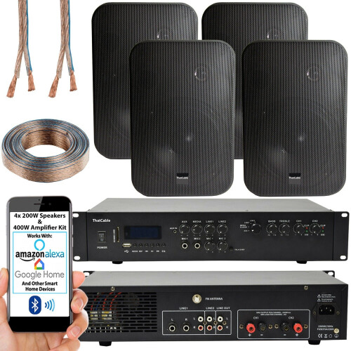 Loops 400W Bluetooth Sound System 4x Black 200W Wall Speaker Channel HiFi Amplifier 1