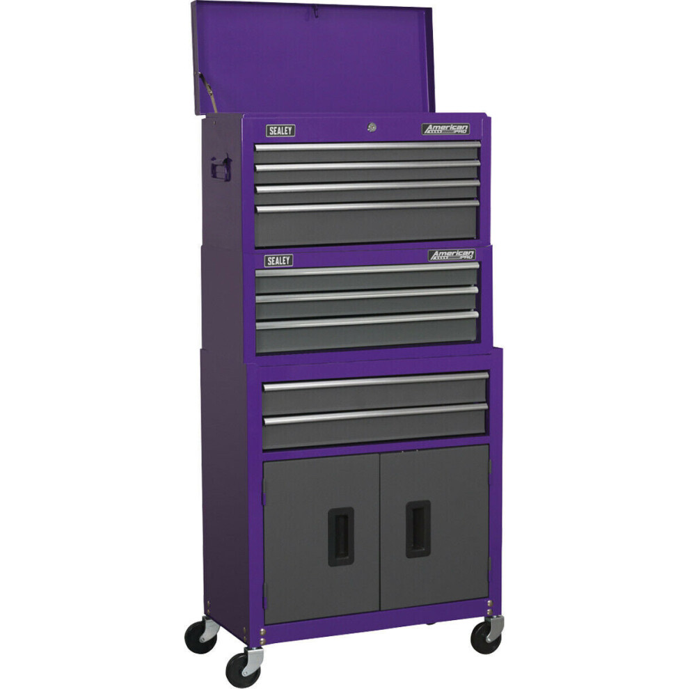 615 x 295 x 1295mm PURPLE 9 Drawer Topchest Rollcab Combination Tool Chest Unit