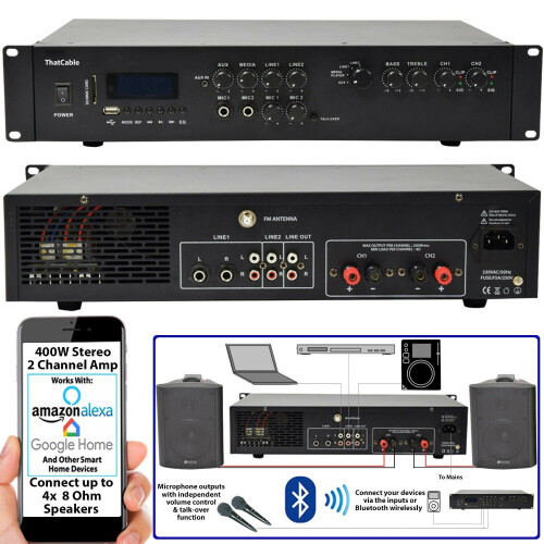 Loops 400W Bluetooth Sound System 4x Black 200W Wall Speaker Channel HiFi Amplifier 2