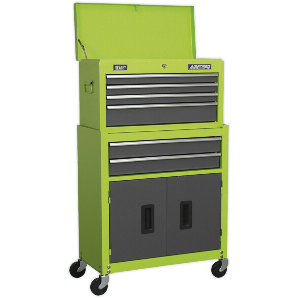 615 x 295 x 705mm GREEN 6 Drawer Topchest & Rollcab Combination Tool Chest Unit