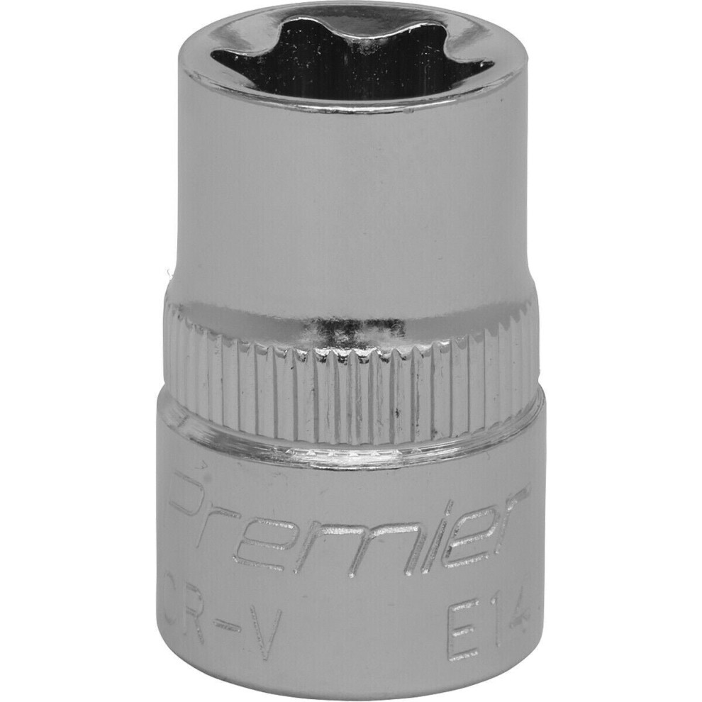 E14 Trx Star Socket Bit - 3/8" Square Drive - Premium Drop Forged Head Knurled 5056581917546