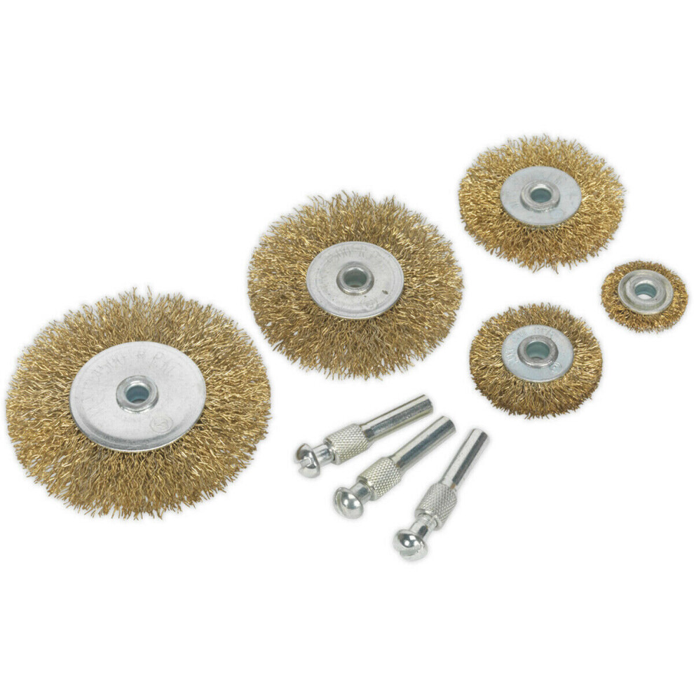 8 PACK Brassed Steel Wire Brush Set - 6mm Diameter Shaft - Up to 4500 rpm