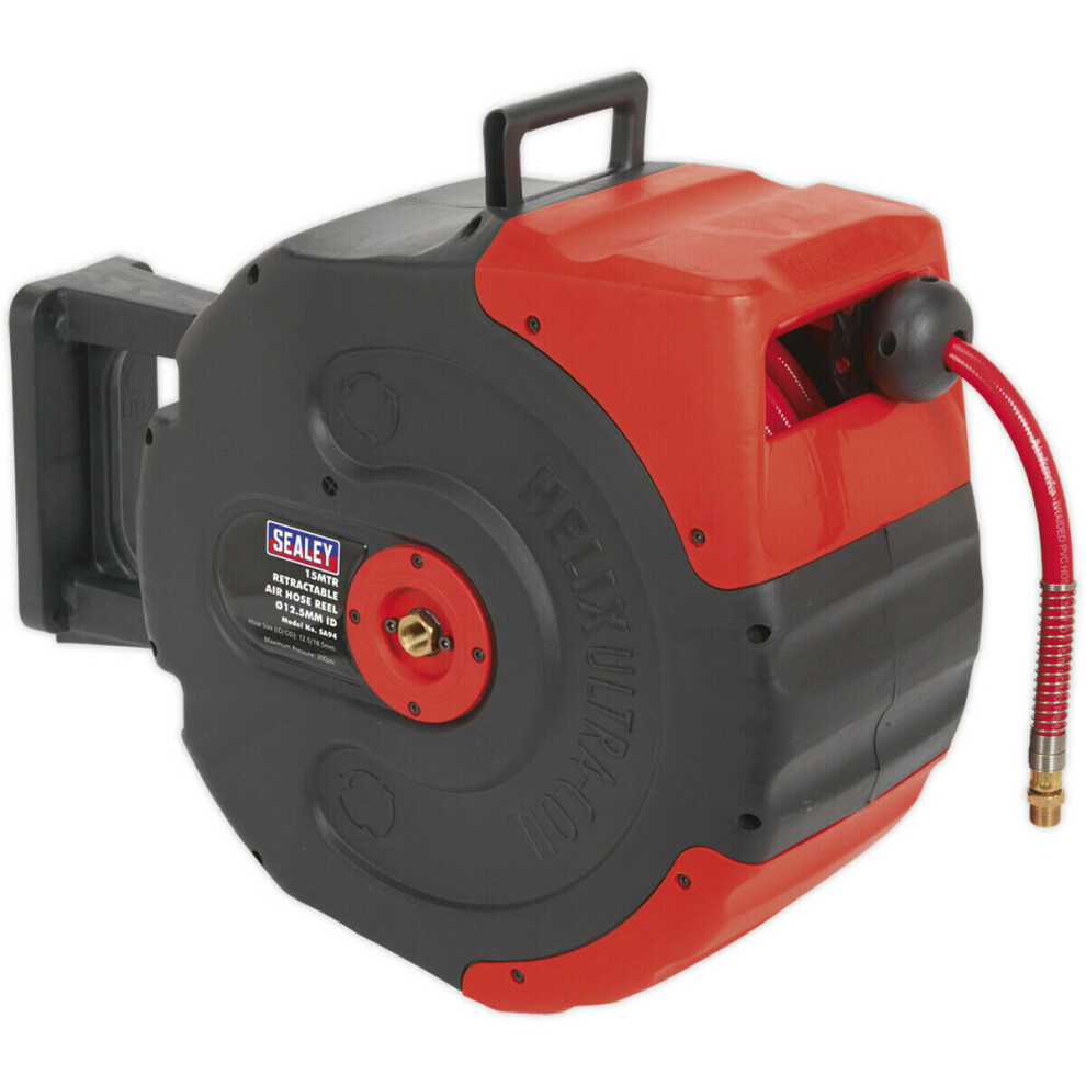 Loops 15M Retractable Air Hose Reel - 3/8" Bspt Inlet & Outlet Reinforced Braided Pvc