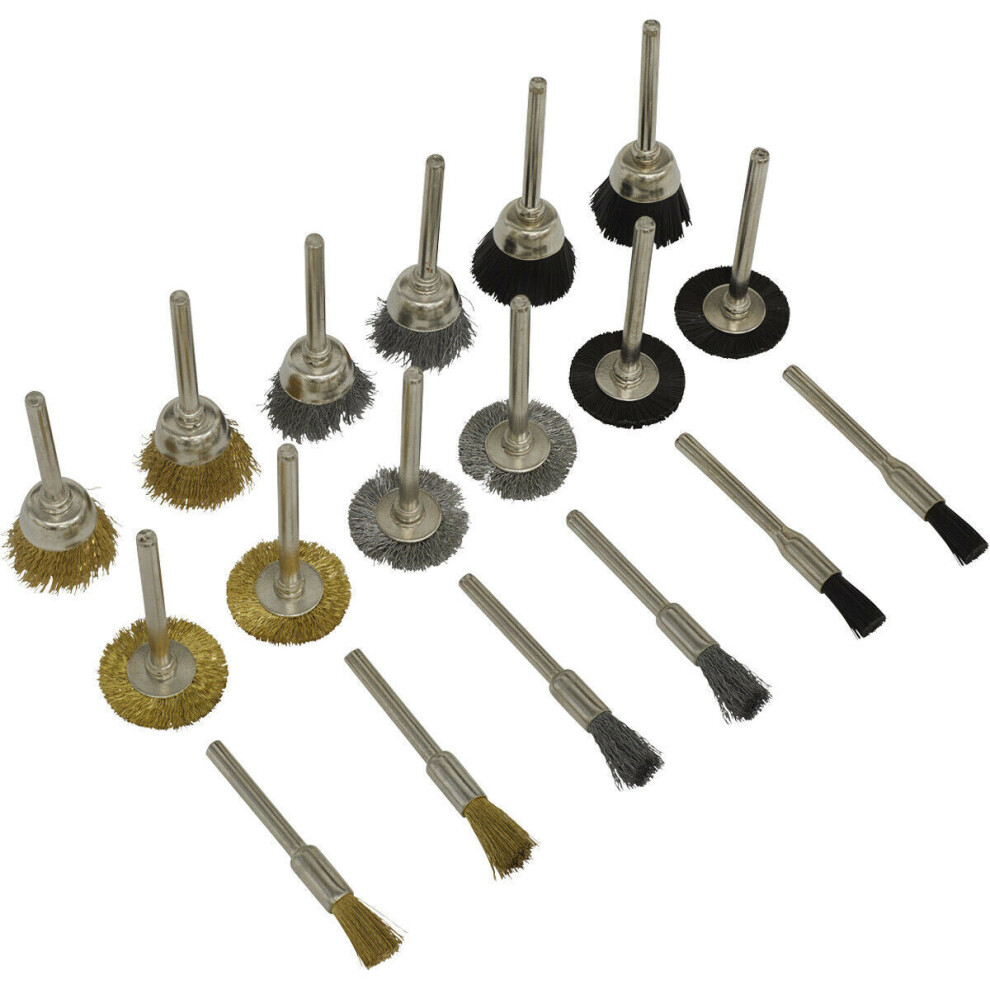 Loops 18 Pack Rotary Tool Brush Set - Brass Steel And Nylon Crimped Wire Brushes