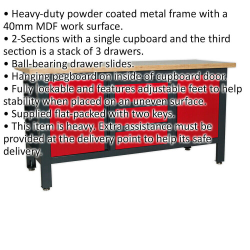 Loops Fully Lockable Workstation- 3 Draw & 2 Cupboard - 40mm MDF Top Surface 1