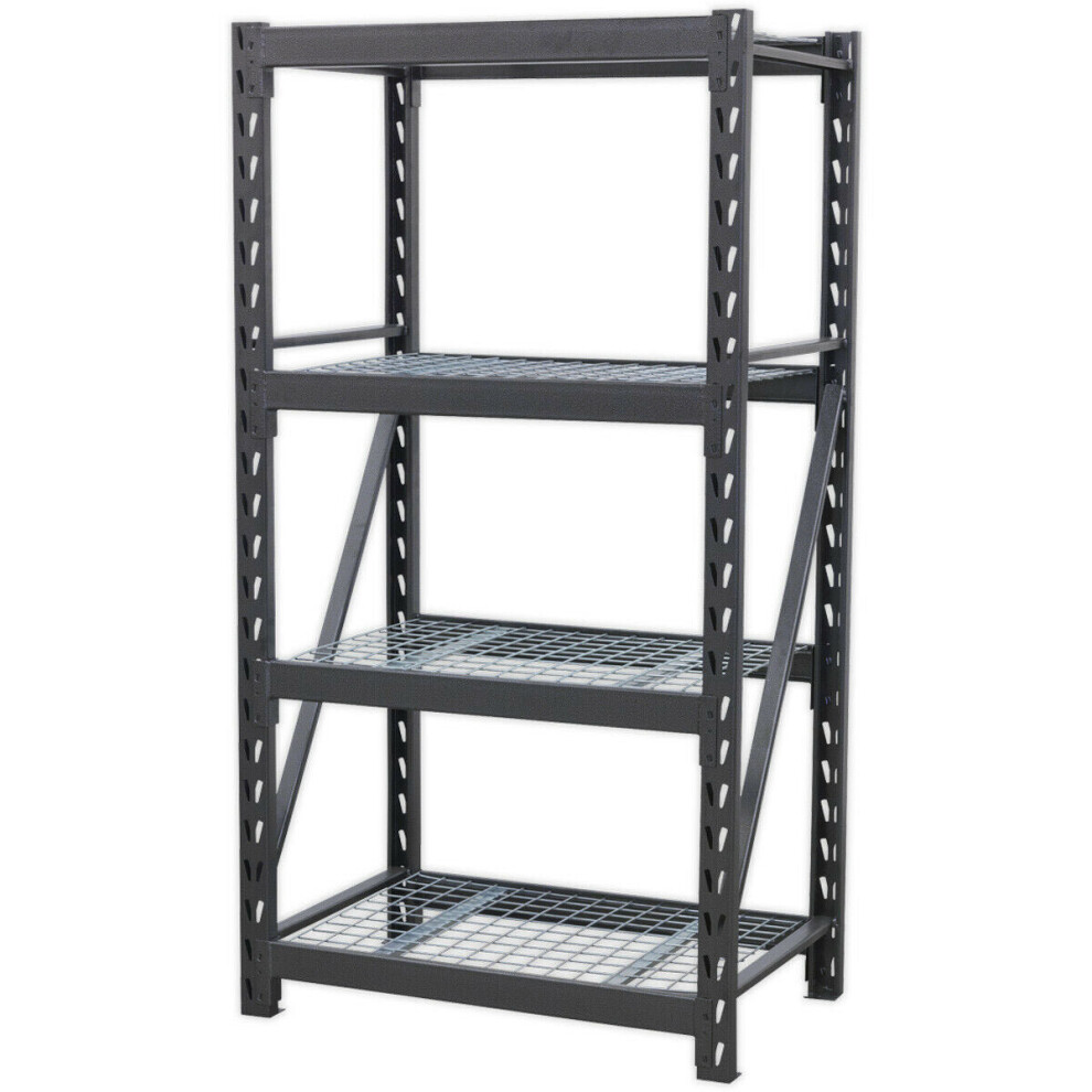 Heavy Duty Racking Unit with 4 Mesh Shelves - 640kg Per Level - Steel Frame