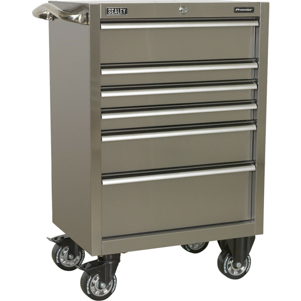 675 x 460 x 1050mm 6 Drawer Portable Tool Chest STAINLESS STEEL Mobile Storage