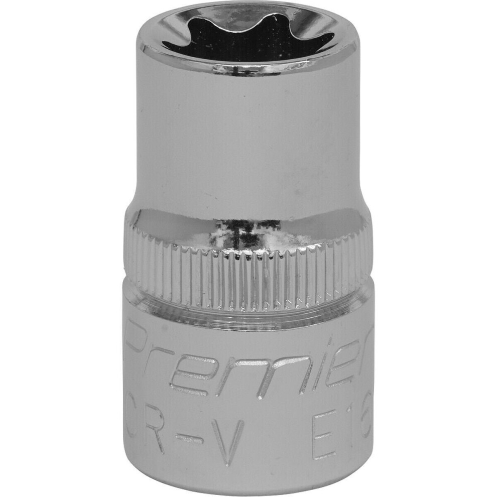 E16 TRX Star Socket Bit - 1/2" Square Drive - PREMIUM Drop Forged Head Knurled