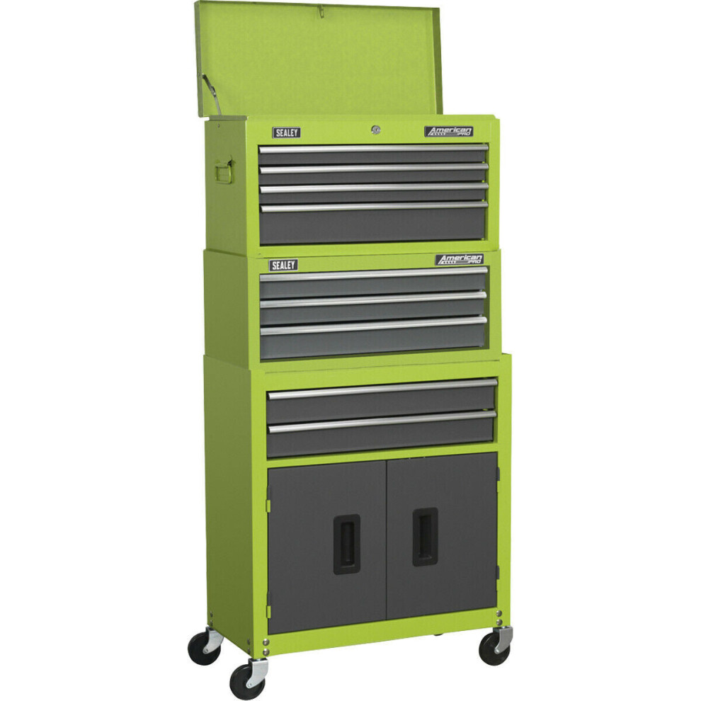 615 x 295 x 1295mm GREEN 9 Drawer Topchest Rollcab Combination Tool Chest Unit