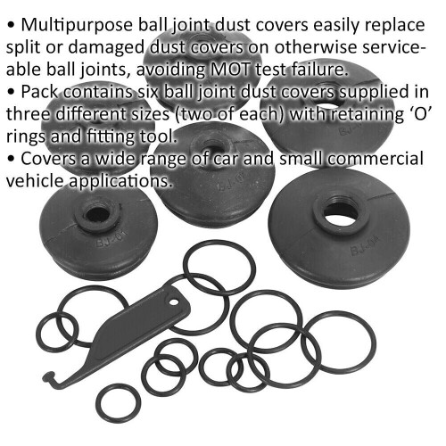 Loops 6 PACK Car Ball Joint Dust Covers - Assorted Sizes - Fitting Tool & O-Rings 1