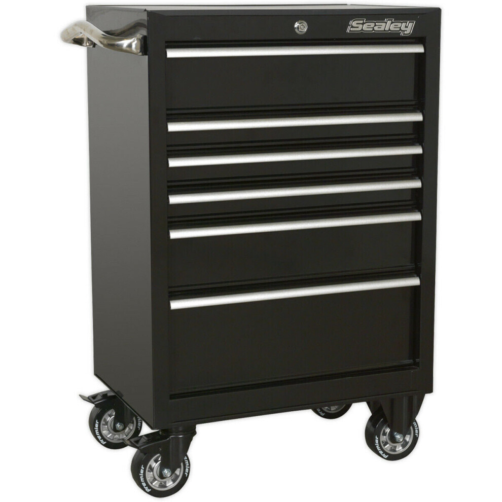 675 X 460 X 1050Mm 6 Drawer Black Portable Tool Chest Locking Mobile Storage 5056524295571