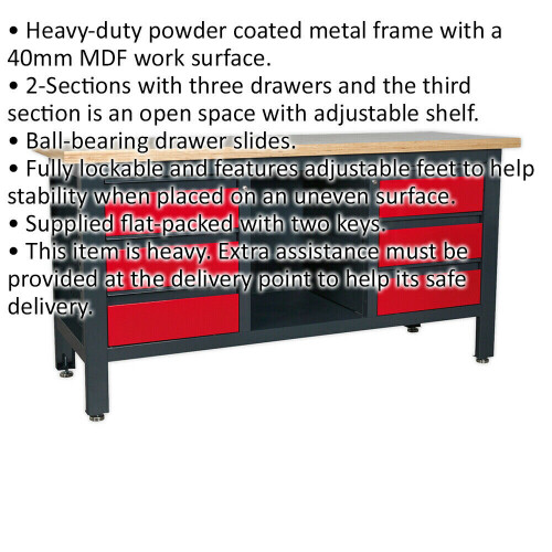 Loops Fully Lockable Workstation- 6 Drawers & Adjustable Shelf Storage - MDF Work Top 1