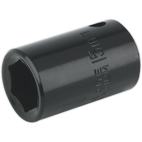 Loops 15mm Forged Impact Socket - 1/2 Inch Sq Drive - Chrome-Vanadium Wrench Socket