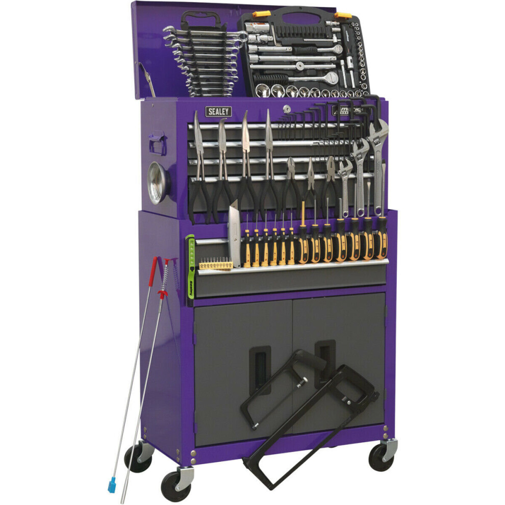 Loops 6 Drawer Topchest & Rollcab Bundle With 128 Piece Tool Kit - Purple & Grey
