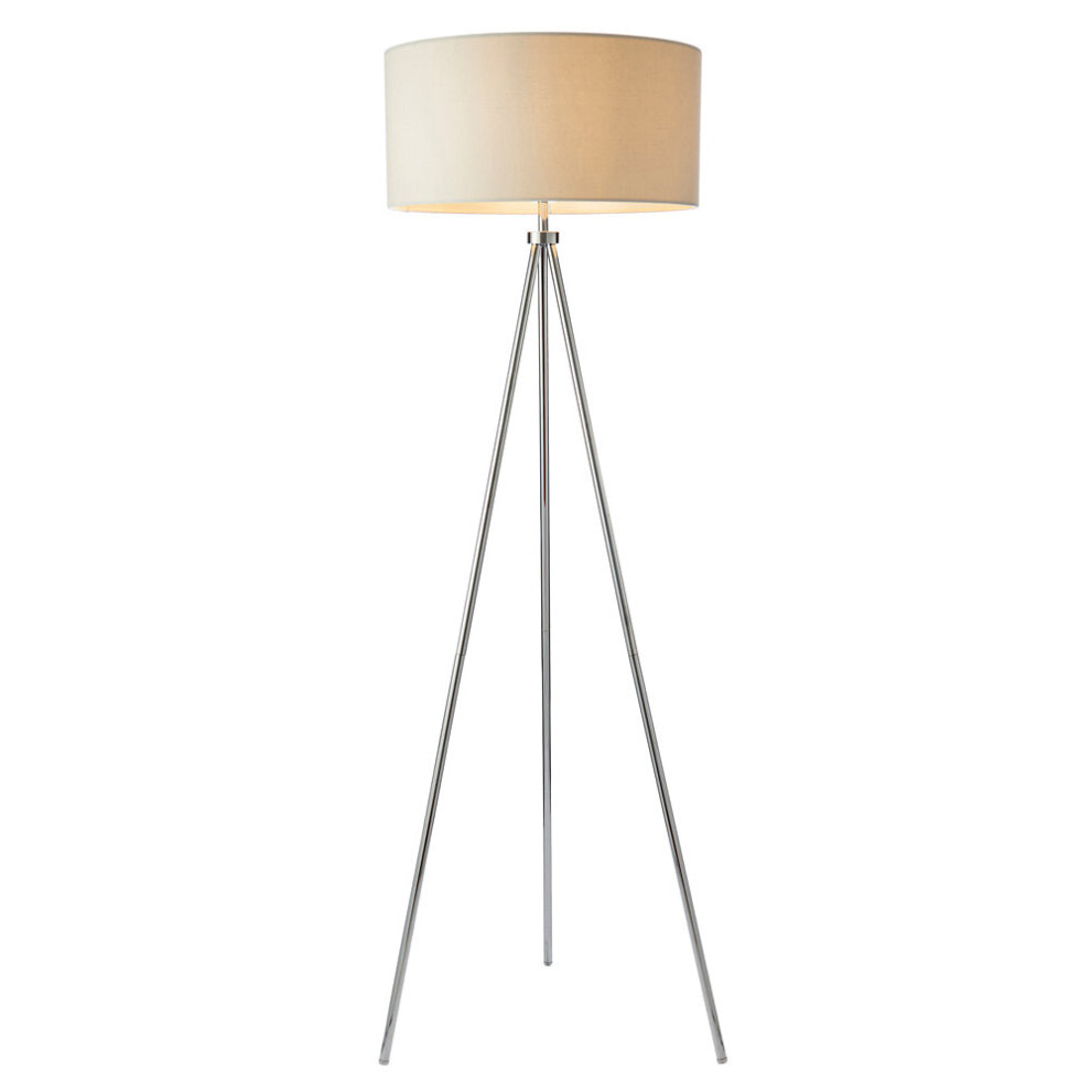 Sleek Tripod Floor Lamp Chrome E27 Free Standing Lounge Light & Ivory Shade