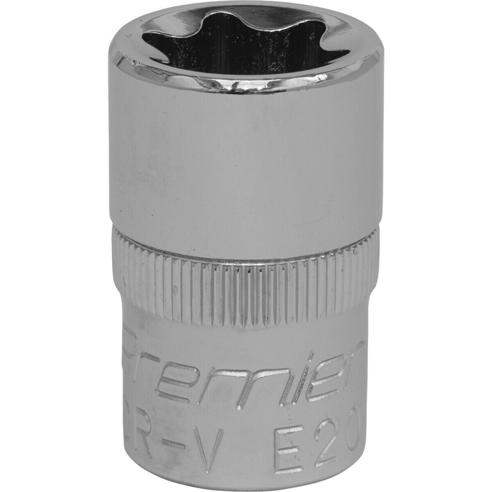 E20 Trx Star Socket Bit - 1/2" Square Drive - Premium Drop Forged Head Knurled 5056581917577