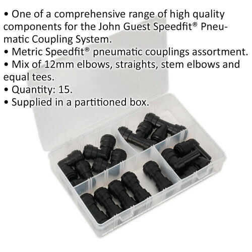 Loops 15 Pack - Various 12mm Pneumatic Couplers - Straight Stem Elbow Equal T Splitter 1