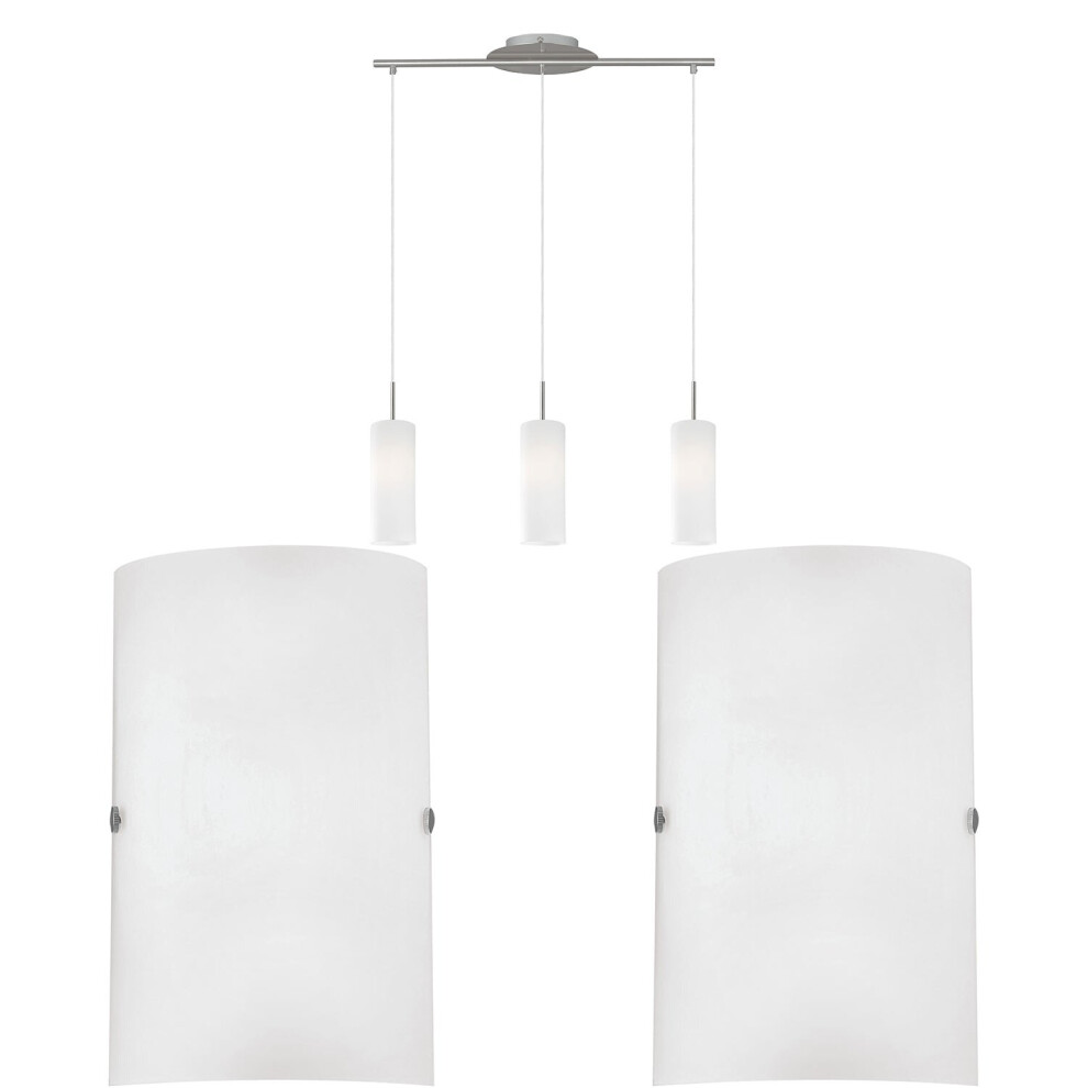 Ceiling Pendant Light & 2x Matching Wall Lights Satin Nickel & Glass Triple Lamp