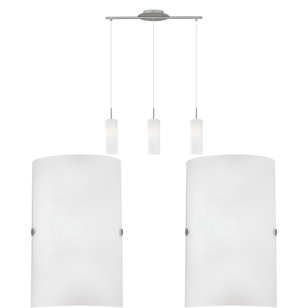 Loops Ceiling Pendant Light & 2X Matching Wall Lights Satin Nickel & Glass Triple Lamp