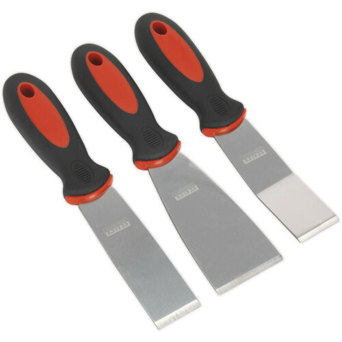 Loops 3 Piece Rigid Blade Scraper Set - Soft Grip Handle - 1.8mm Steel Scraper Blades 2