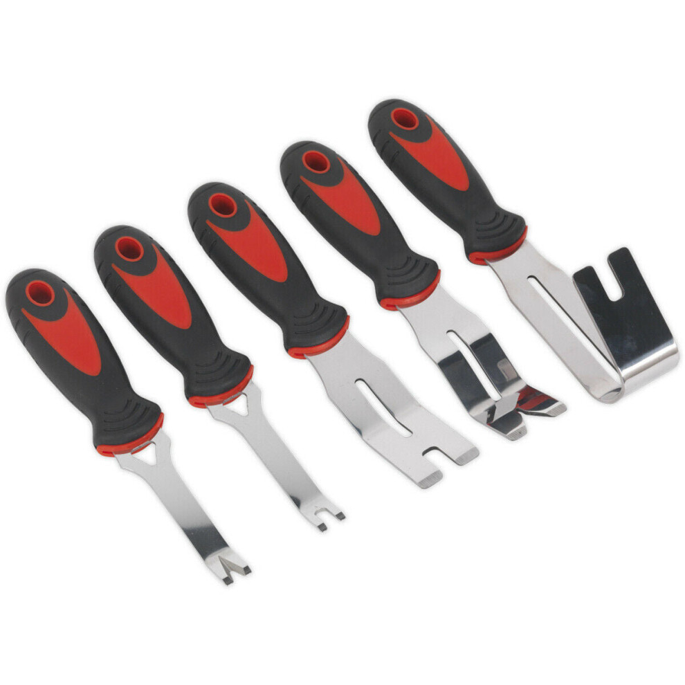 Loops 5 Piece Door Panel & Trim Clip Removal Tool Set - U And V Profile Tips - Stubby