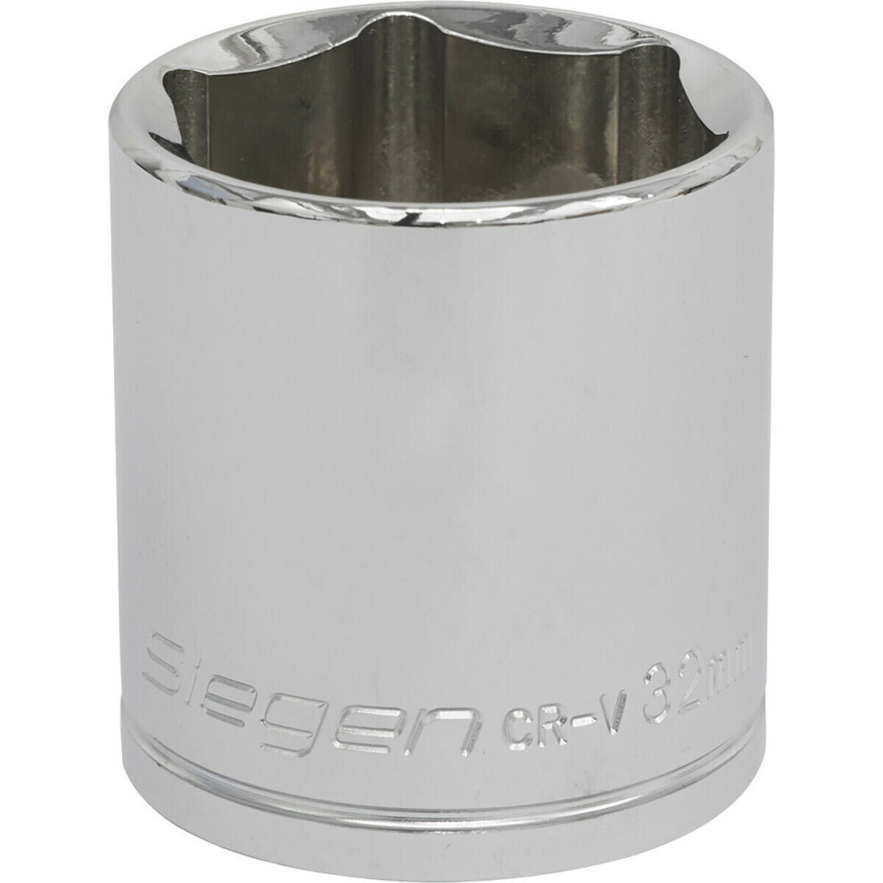 Loops 32Mm Chrome Plated Drive Socket - 1/2" Square Drive - High Grade Carbon Steel