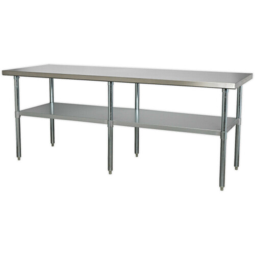 Loops 2.1m Stainless Steel Work Bench & Adjustable Storage Shelf - Kitchen Station 2