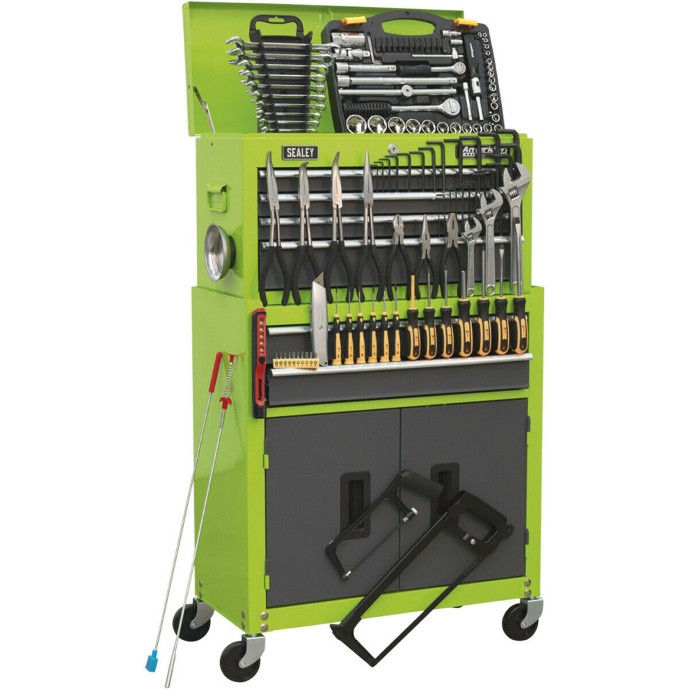 Loops 6 Drawer Topchest & Rollcab Bundle With 128 Piece Tool Kit - Green & Grey