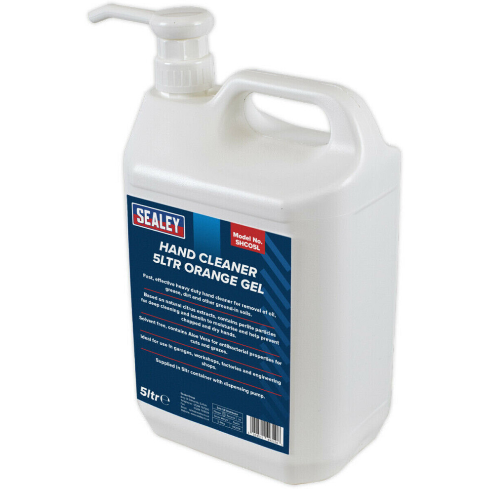 5L Orange Gel Hand Cleaner - Oil Grease & Dirt - Solvent-Free - Dispensing Pump