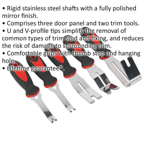 Loops 5 PIECE Door Panel & Trim Clip Removal Tool Set - U and V Profile Tips - Stubby 1