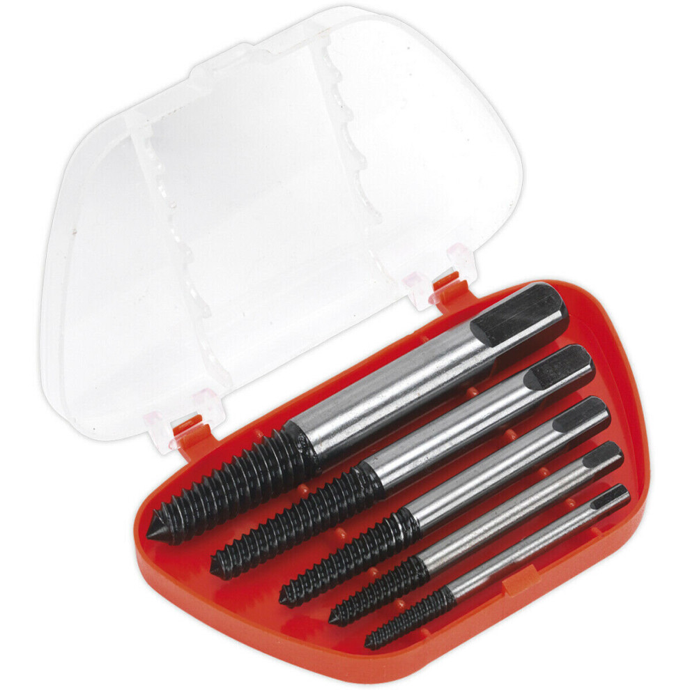 5 Piece Helix Type Screw Extractor Set - Chromoly Steel - Storage Case