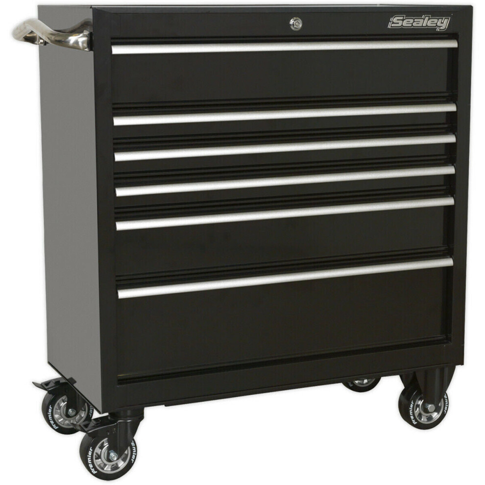 930 X 460 X 1050Mm 6 Drawer Black Portable Tool Chest Locking Mobile Storage Box 5056524295618