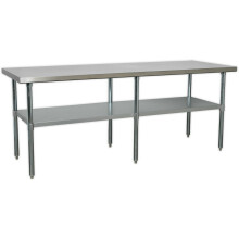 2.1m Stainless Steel Work Bench & Adjustable Storage Shelf - Kitchen Station