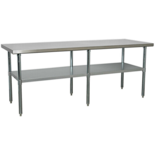 Loops 2.1m Stainless Steel Work Bench & Adjustable Storage Shelf - Kitchen Station