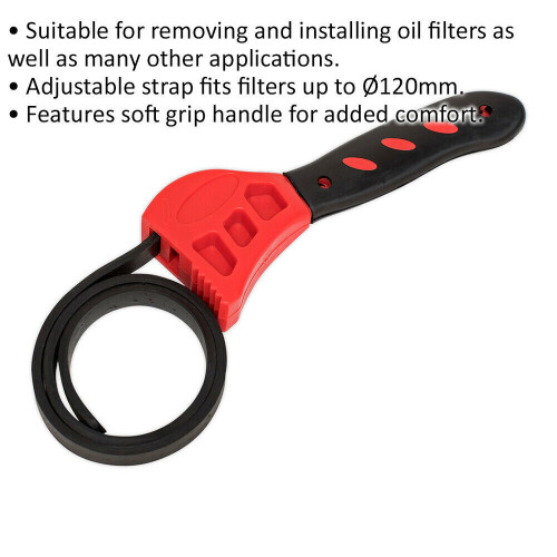 Loops 120mm Adjustable Strap Wrench - Soft Grip Handle - Oil Filter Removal Strap 1