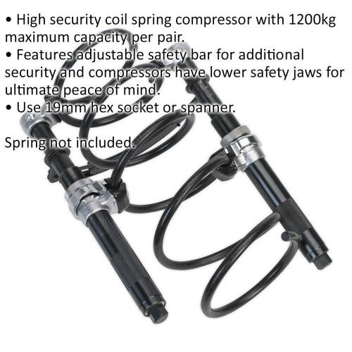 Loops 2 PACK 290mm Coil Spring Compressor Kit & High Security Safety Hooks -1200kg Max 1