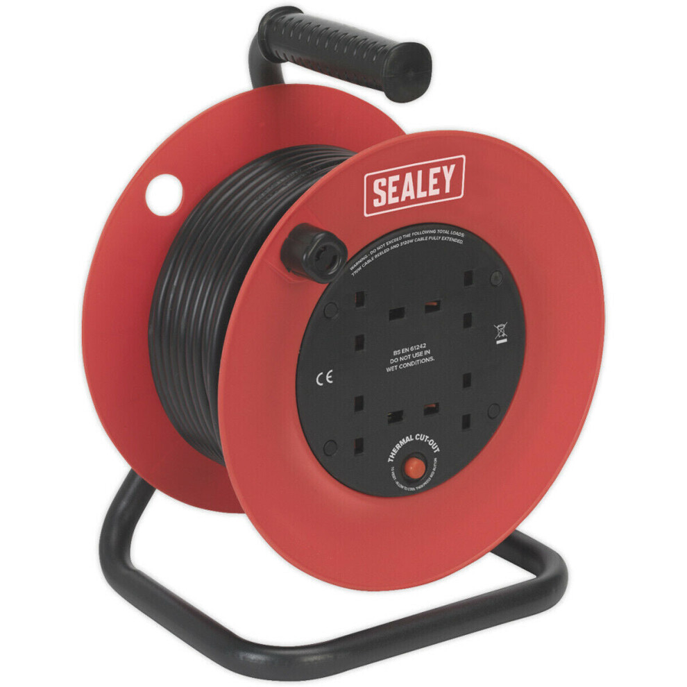 25m Heavy Duty Cable Reel with Thermal Trip - 4  230V Plug Socket Extension Lead