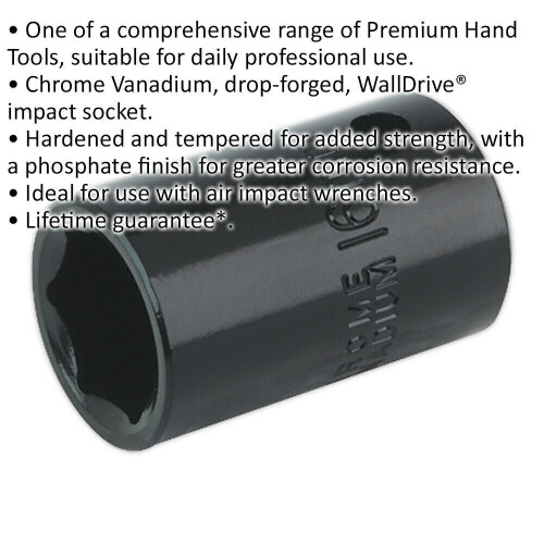 Loops 16mm Forged Impact Socket - 1/2 Inch Sq Drive - Chrome-Vanadium Wrench Socket 1